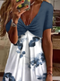 Damen Jersey Lässig Geblümt Sommerkleid Minikleid V-Ausschnitt Weit