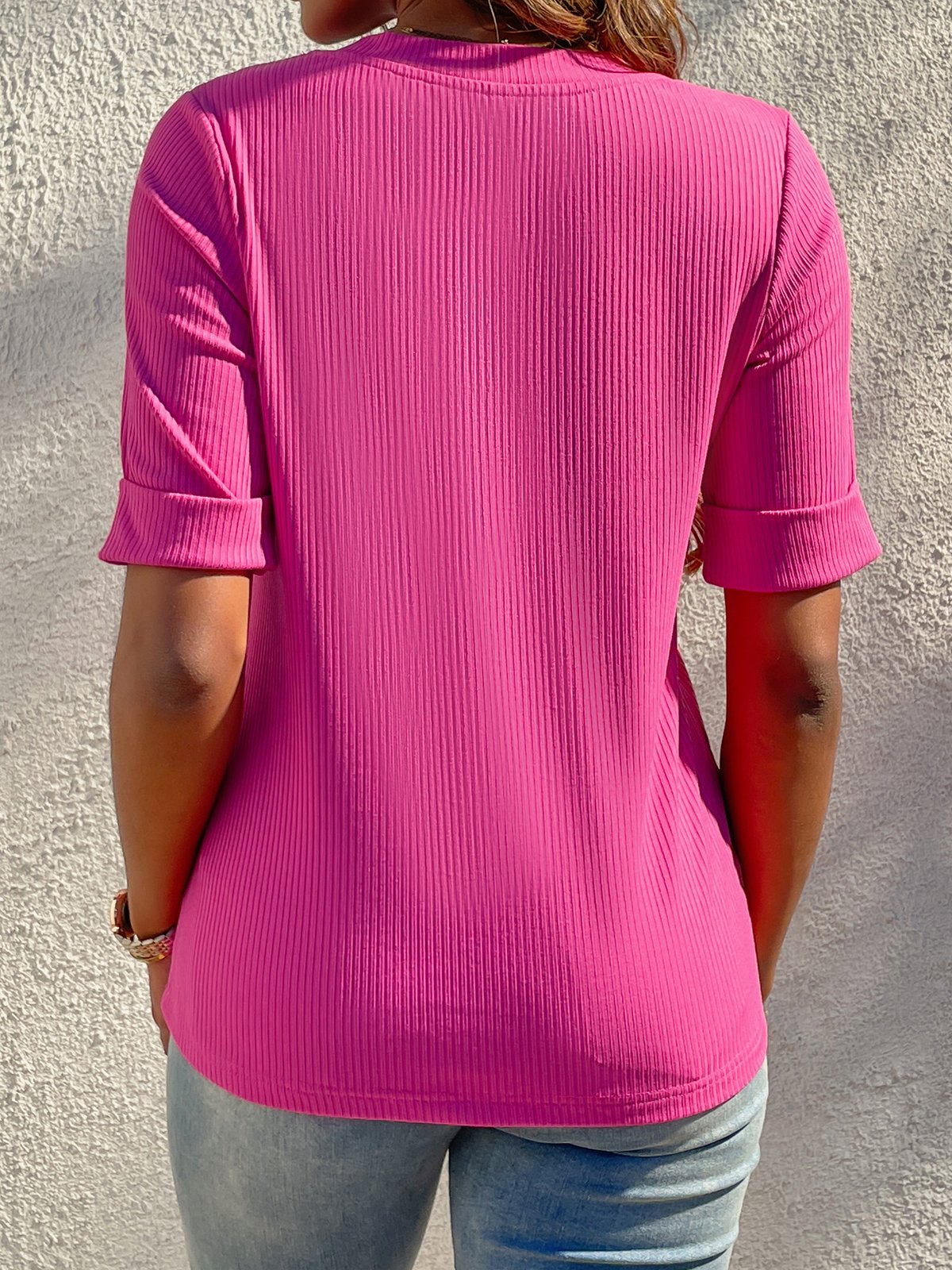 Regelmäßige Passform Unifarben Lässig V-Ausschnitt T-Shirt