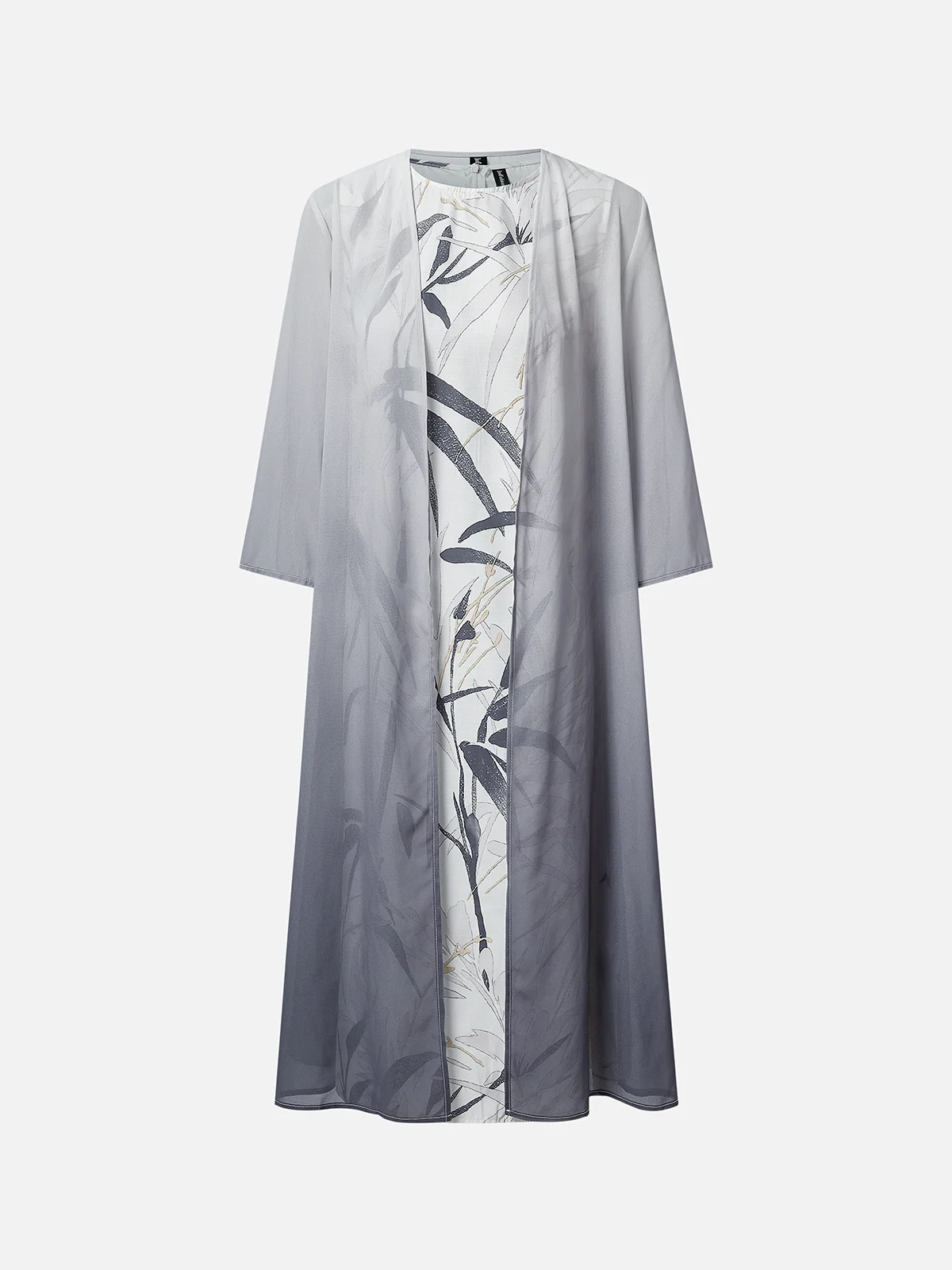 Damen Abendkleid Mantel mit Rock H-Linie Zweiteiliges Sets Rundhals Geblümt Lässig Weit Frühling Herbst