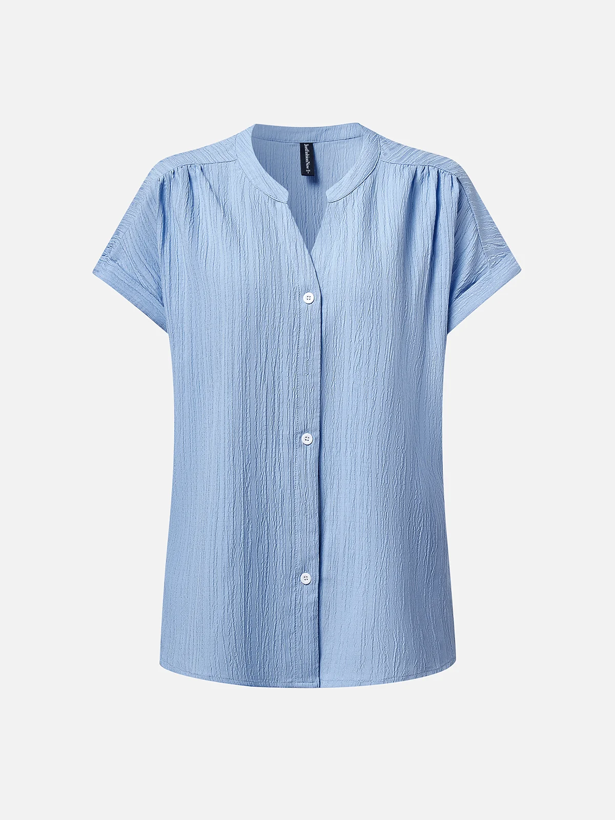 Damen Geknöpft Weit Sommer Bluse Unifarben V-Ausschnitt Shirts