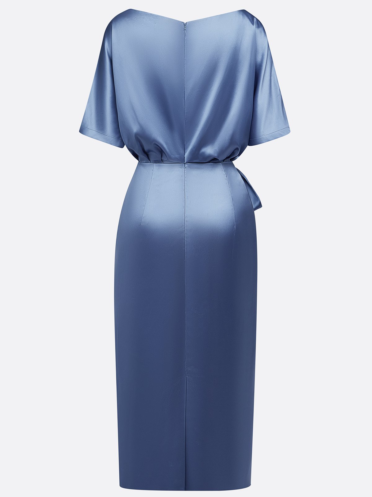Damen Kurzarm Sommer Unifarben Knoten an der Front Kleid Rundhals Date Ausgehen Urban Midi X-Linie Blau