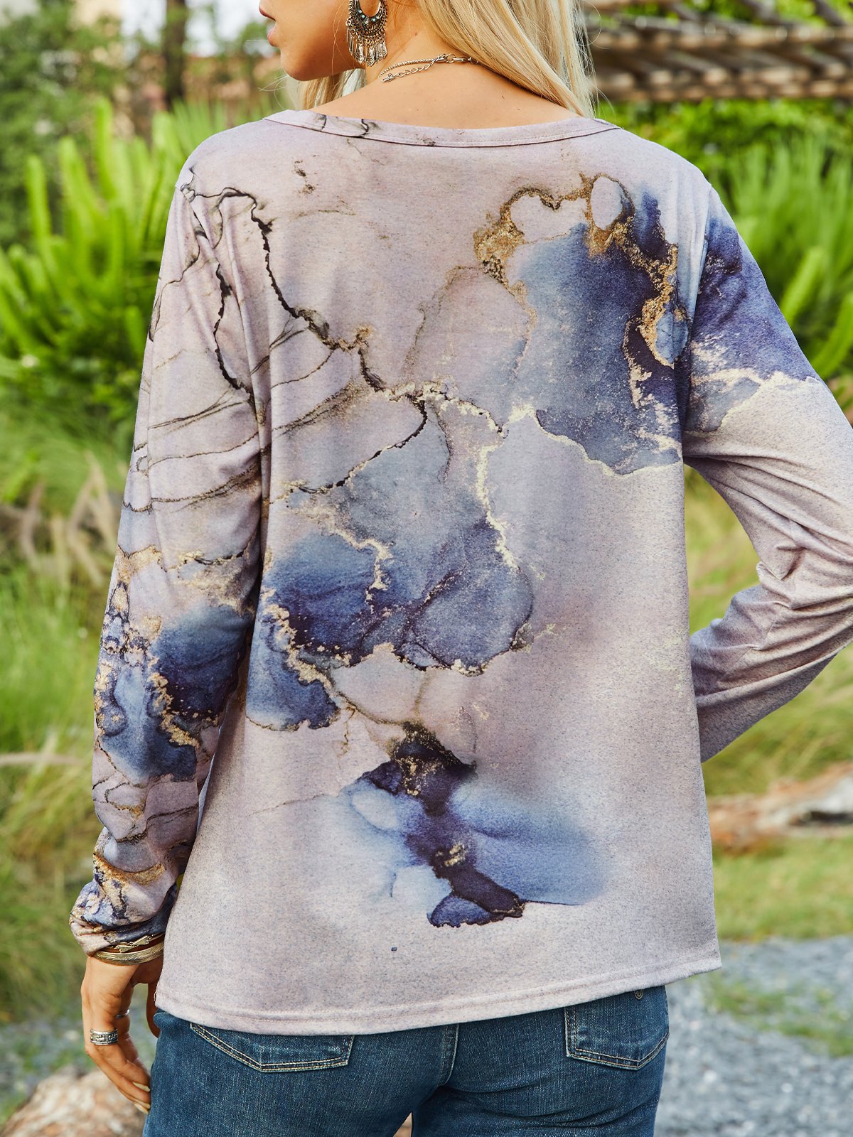 Baumwolle-Gemisch Farbverlauf Lässig T-Bluse Bedrucken