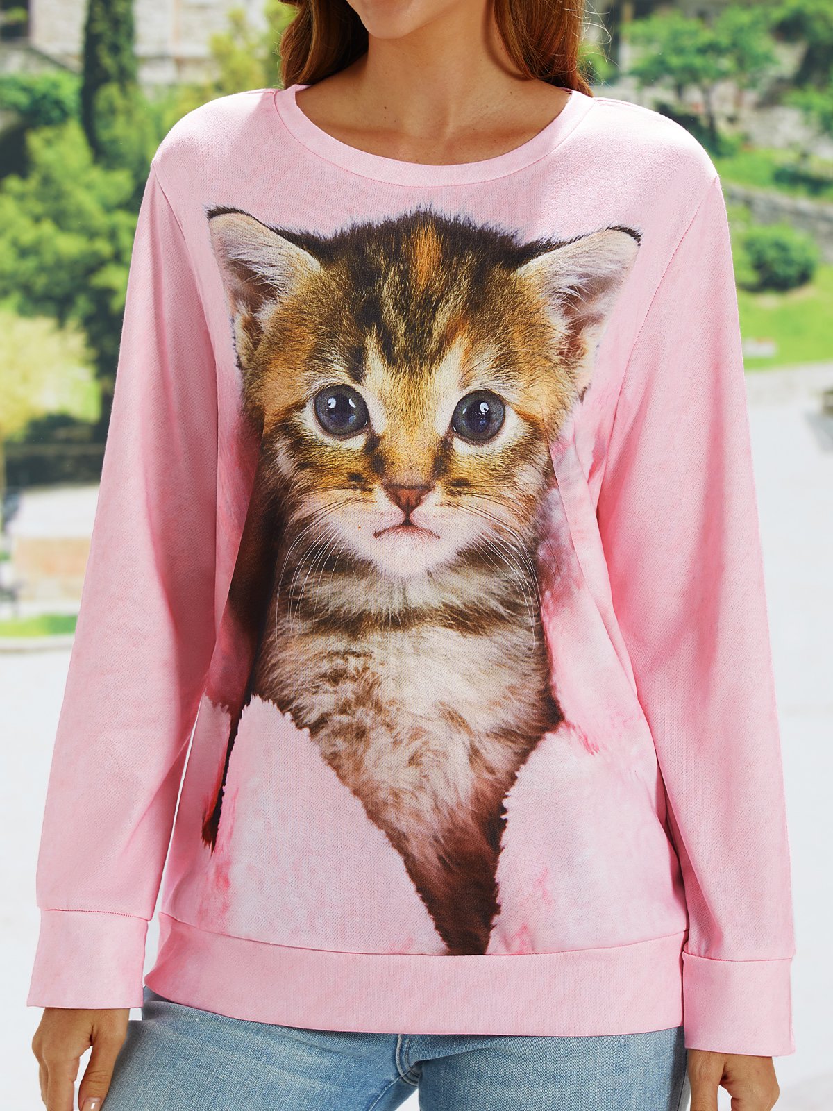 Lustig und Süß Katze Rundhals Weit Pullover