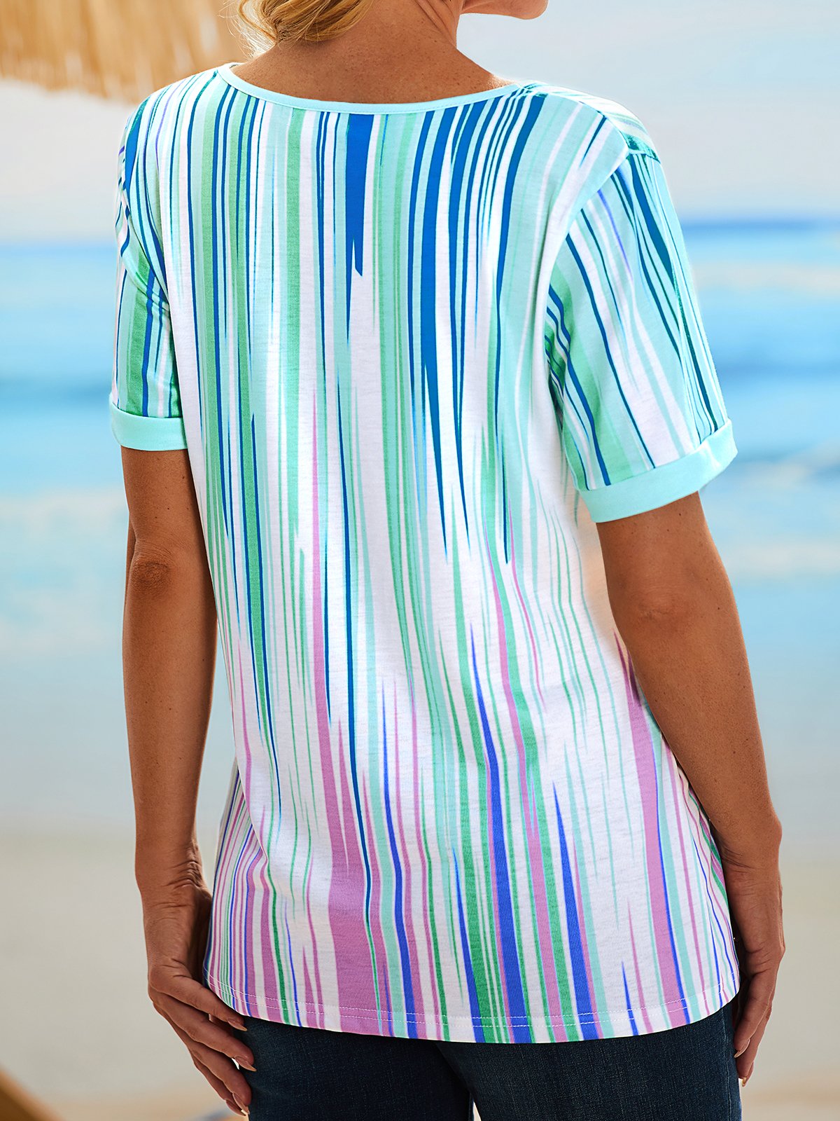 Locker Farbverlauf V-Ausschnitt Kurzarm Blusen & Shirts