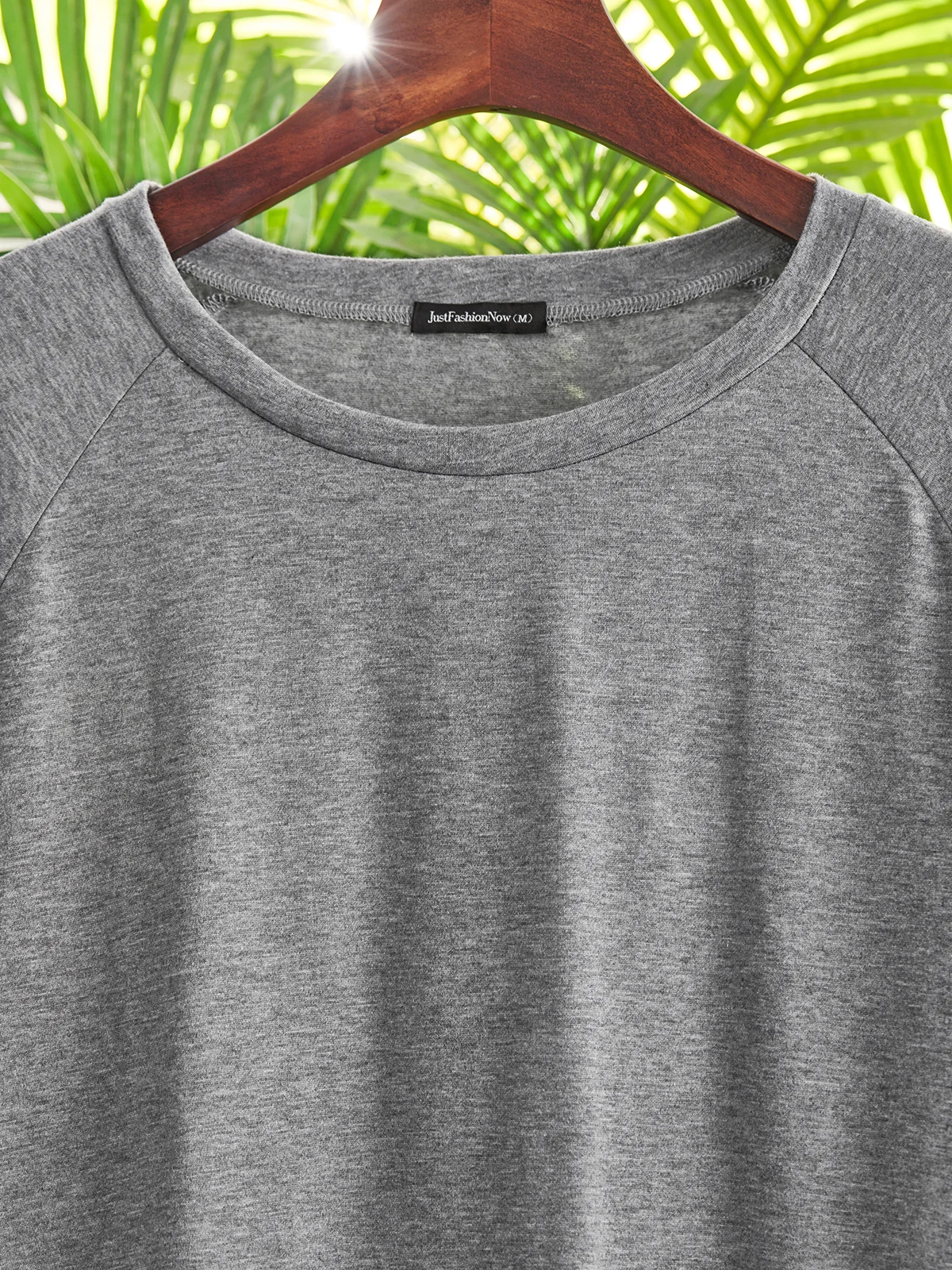 Grau Lässig Rundhals Unifarben T-Shirt