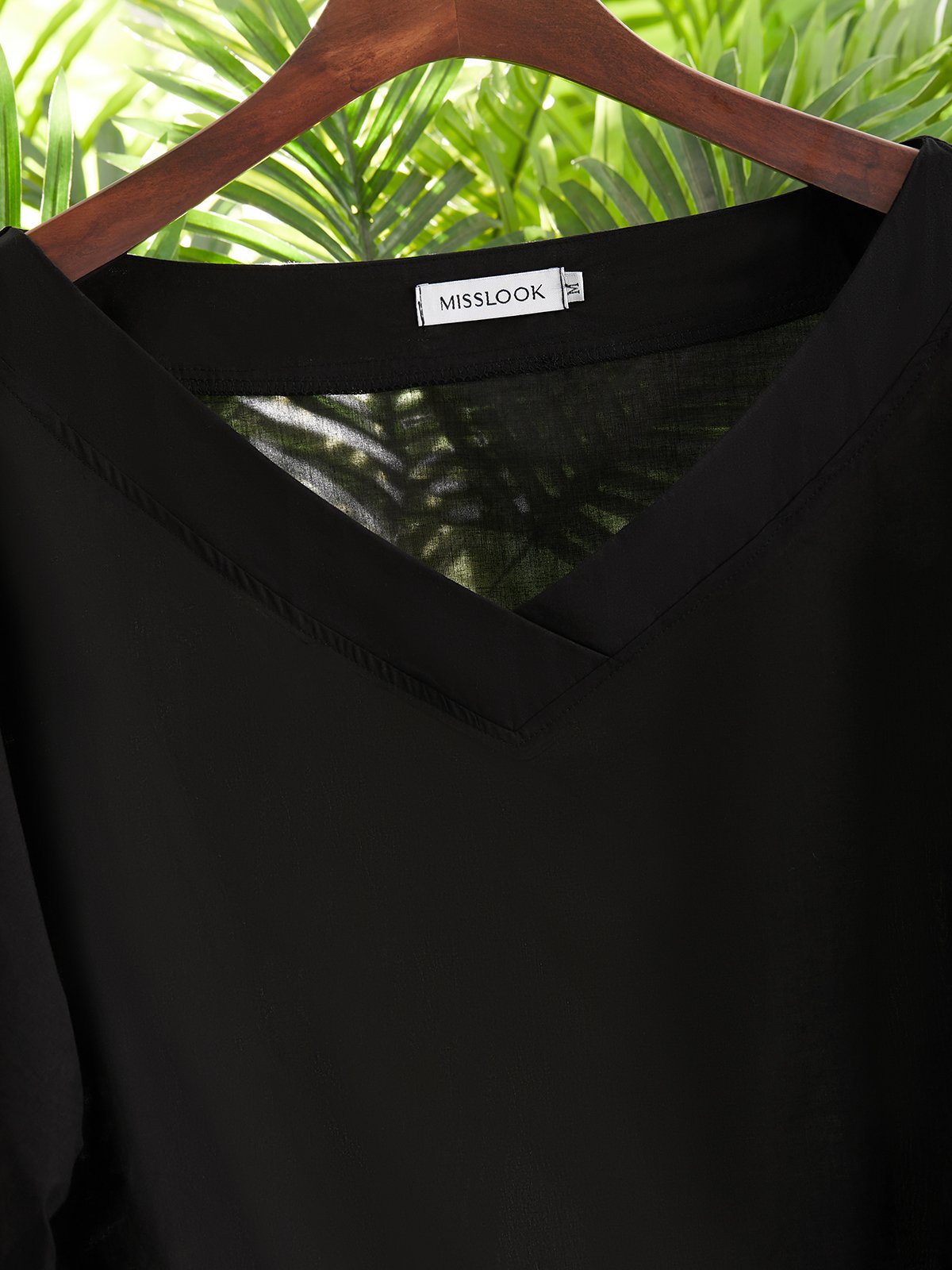 Lässige Unifarben 3/4 Ärmel Blusen&Shirts mit V-Ausschnitt Große Größen