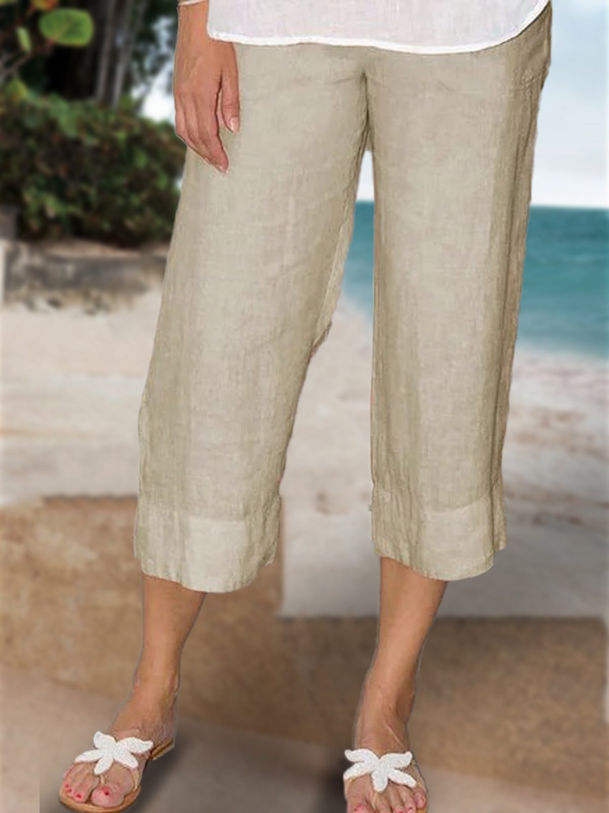 Große Größen Elastische Taille Unifarben Kurz Hosen