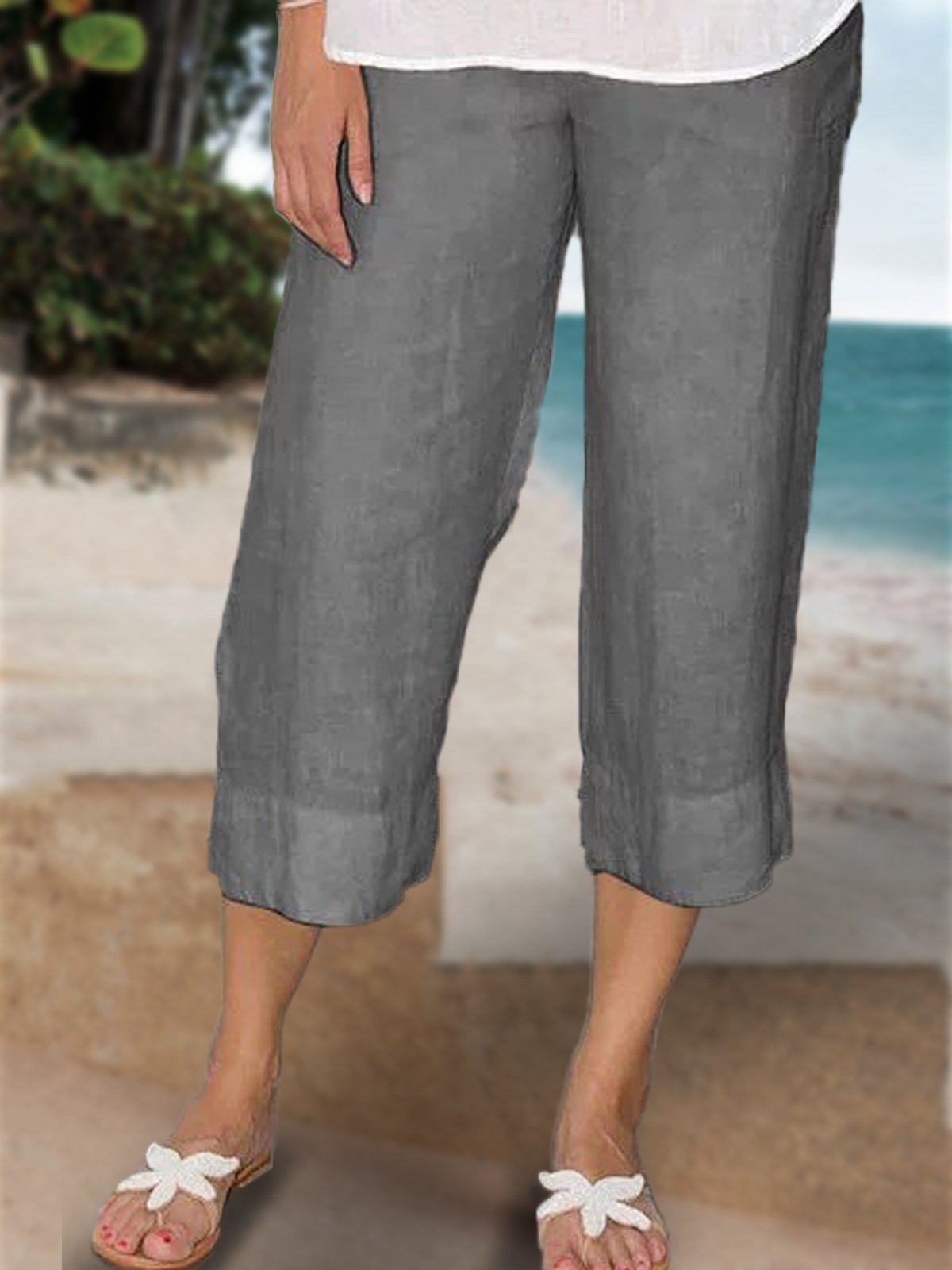 Große Größen Elastische Taille Unifarben Kurz Hosen