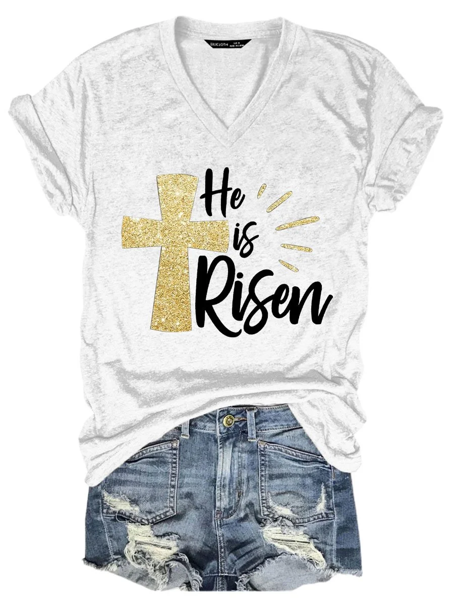 Damen Buchstabe Kurzarm T-Shirts T-Shirt V-Ausschnitt Lässig Sommer Oberteile