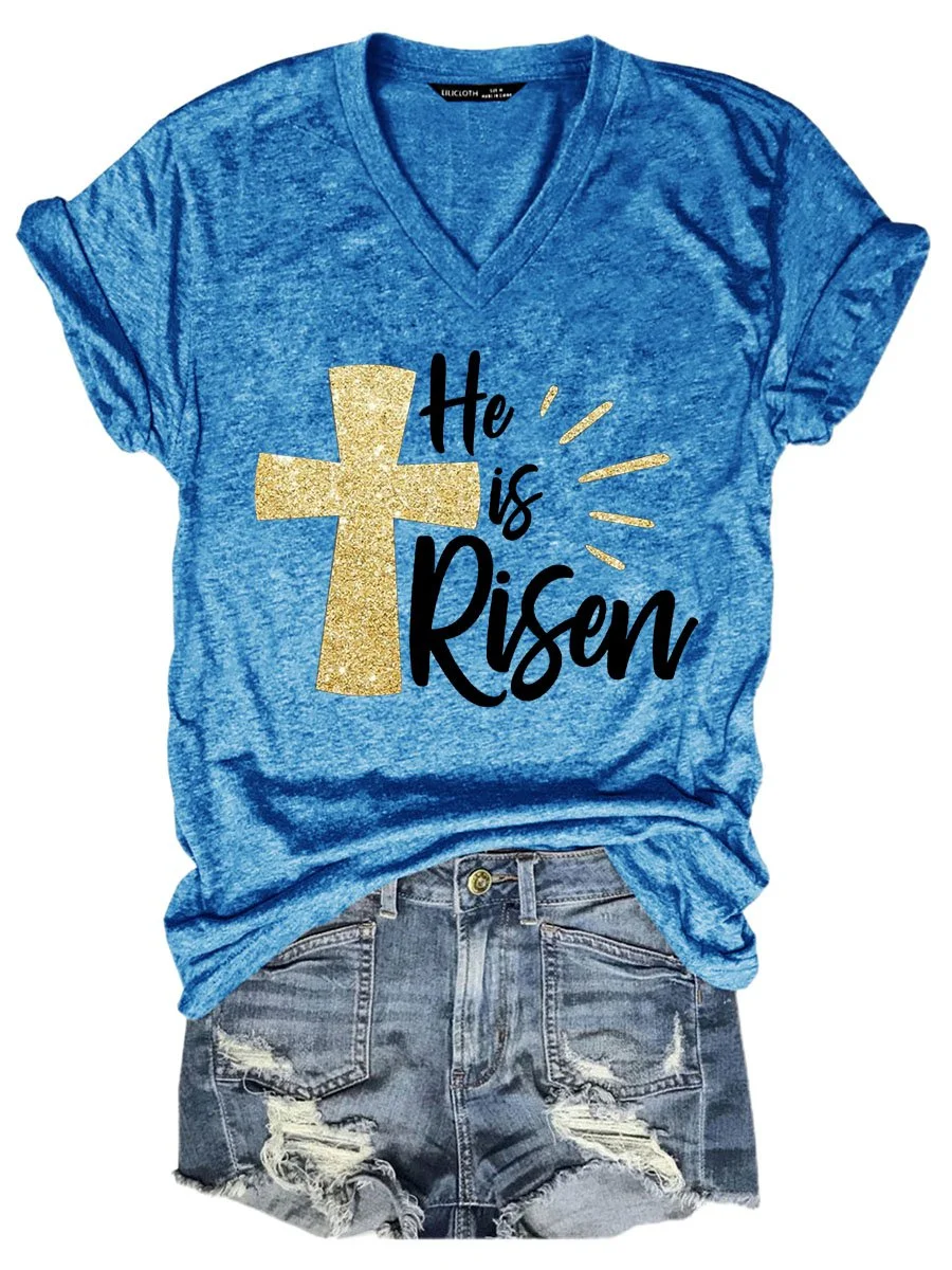 Damen Buchstabe Kurzarm T-Shirts T-Shirt V-Ausschnitt Lässig Sommer Oberteile