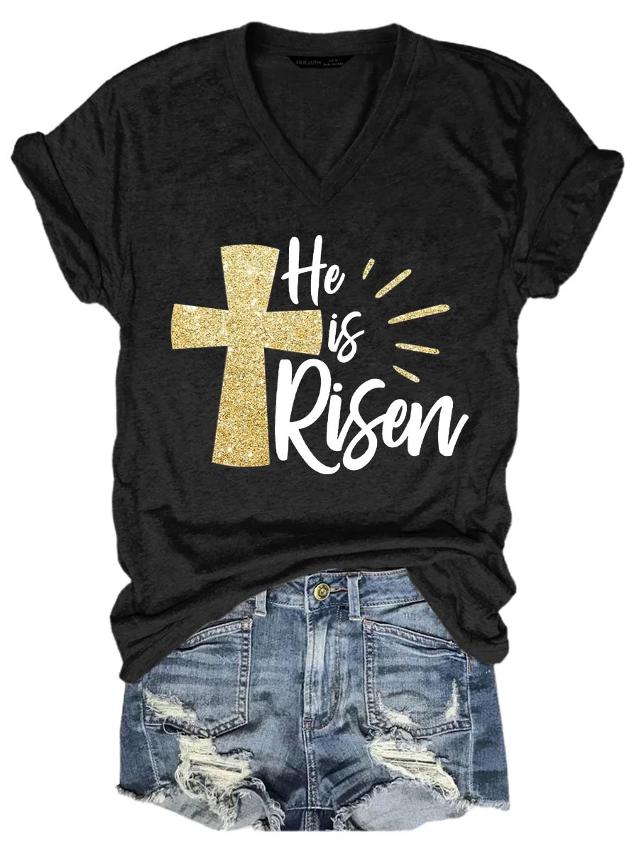 Damen Buchstabe Kurzarm T-Shirts T-Shirt V-Ausschnitt Lässig Sommer Oberteile