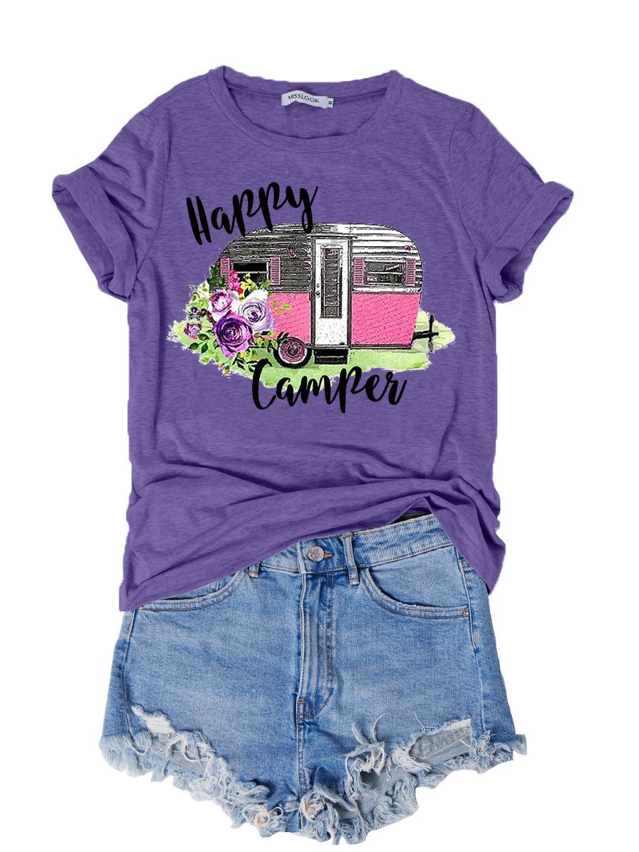 Damen Kurzarm T-Shirts T-Shirt Sommer Baumwolle Rundhals Ausgehen Lässig Oberteile