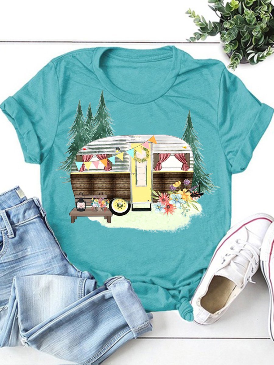 Damen Kurzarm T-Shirts T-Shirt Sommer Baumwolle Rundhals Ausgehen Lässig Oberteile
