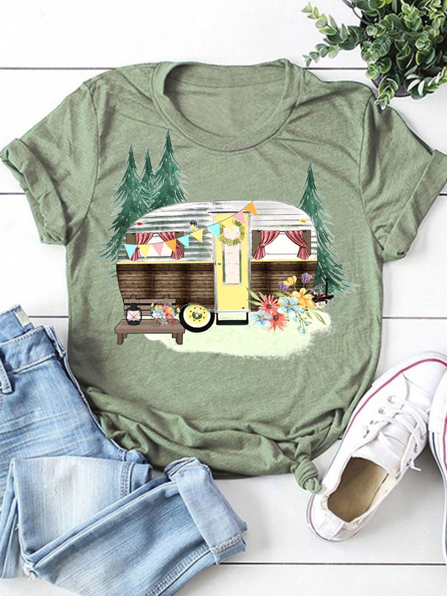 Damen Kurzarm T-Shirts T-Shirt Sommer Baumwolle Rundhals Ausgehen Lässig Oberteile