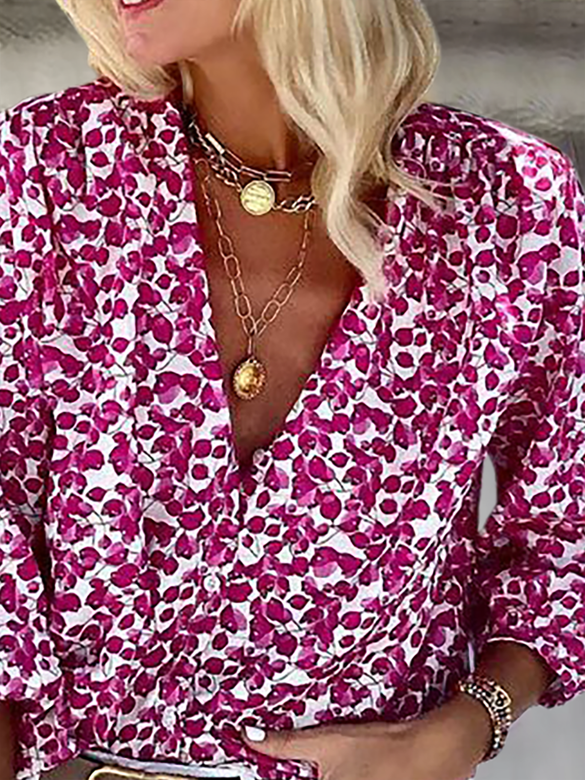 Damen Geometrisch Dreiviertelärmel Bluse Frühling/Herbst V-Ausschnitt Strand Süß Oberteile