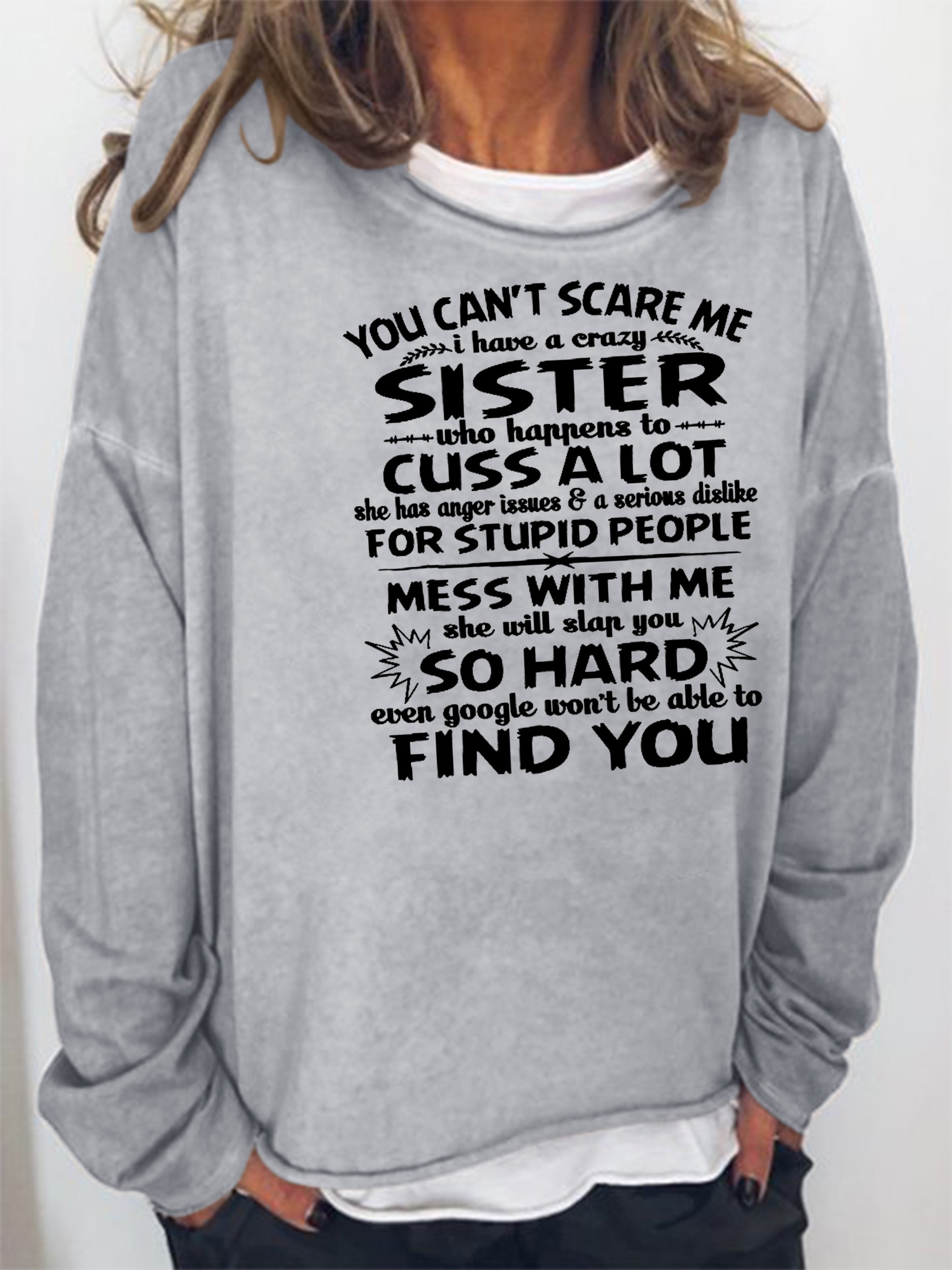 Damen Rundhals Buchstabe Lässig Herbst Baumwollmischung Langarm Sweatshirt