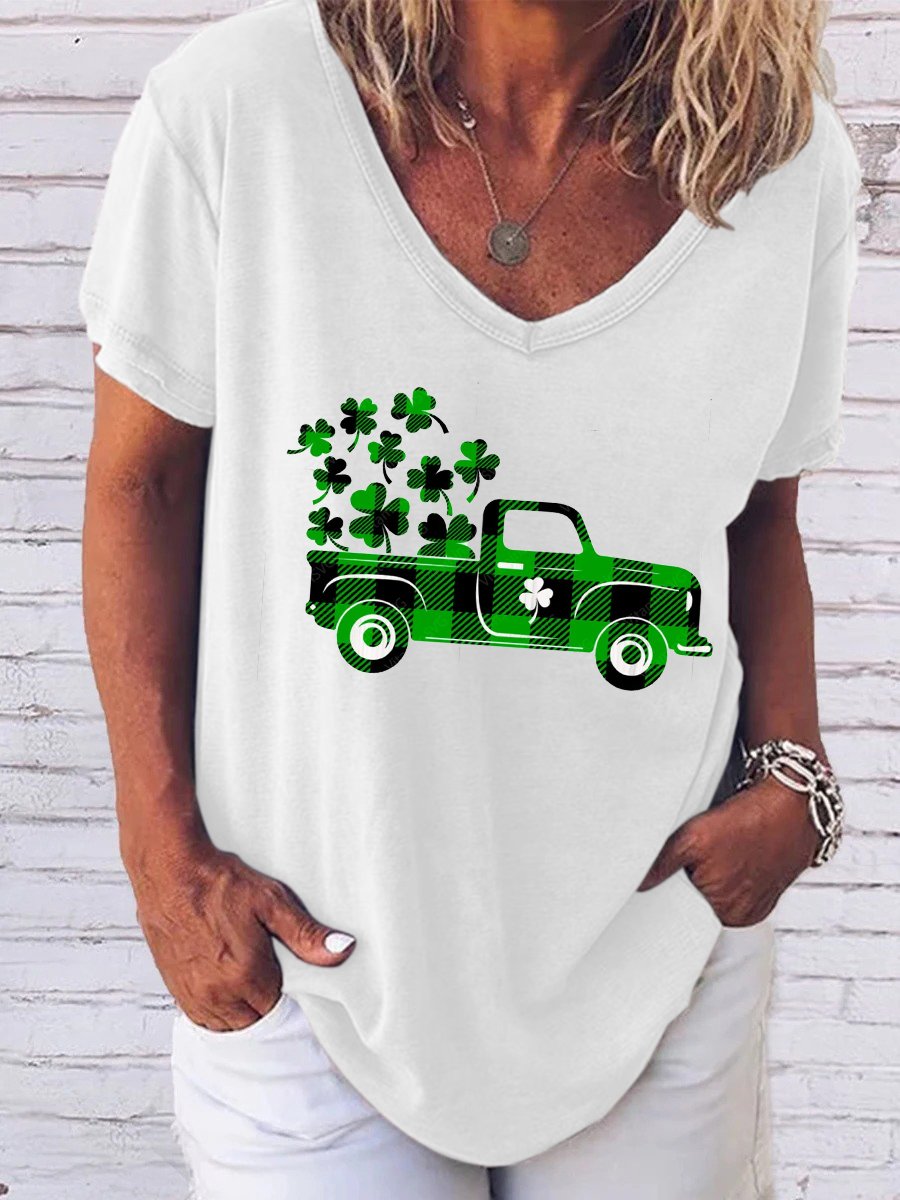 Damen Auto Kurzarm T-Shirts T-Shirt V-Ausschnitt Lässig Sommer Oberteile