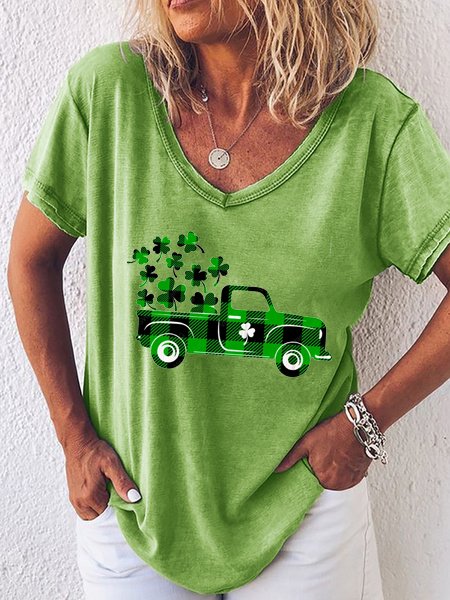 Damen Auto Kurzarm T-Shirts T-Shirt V-Ausschnitt Lässig Sommer Oberteile