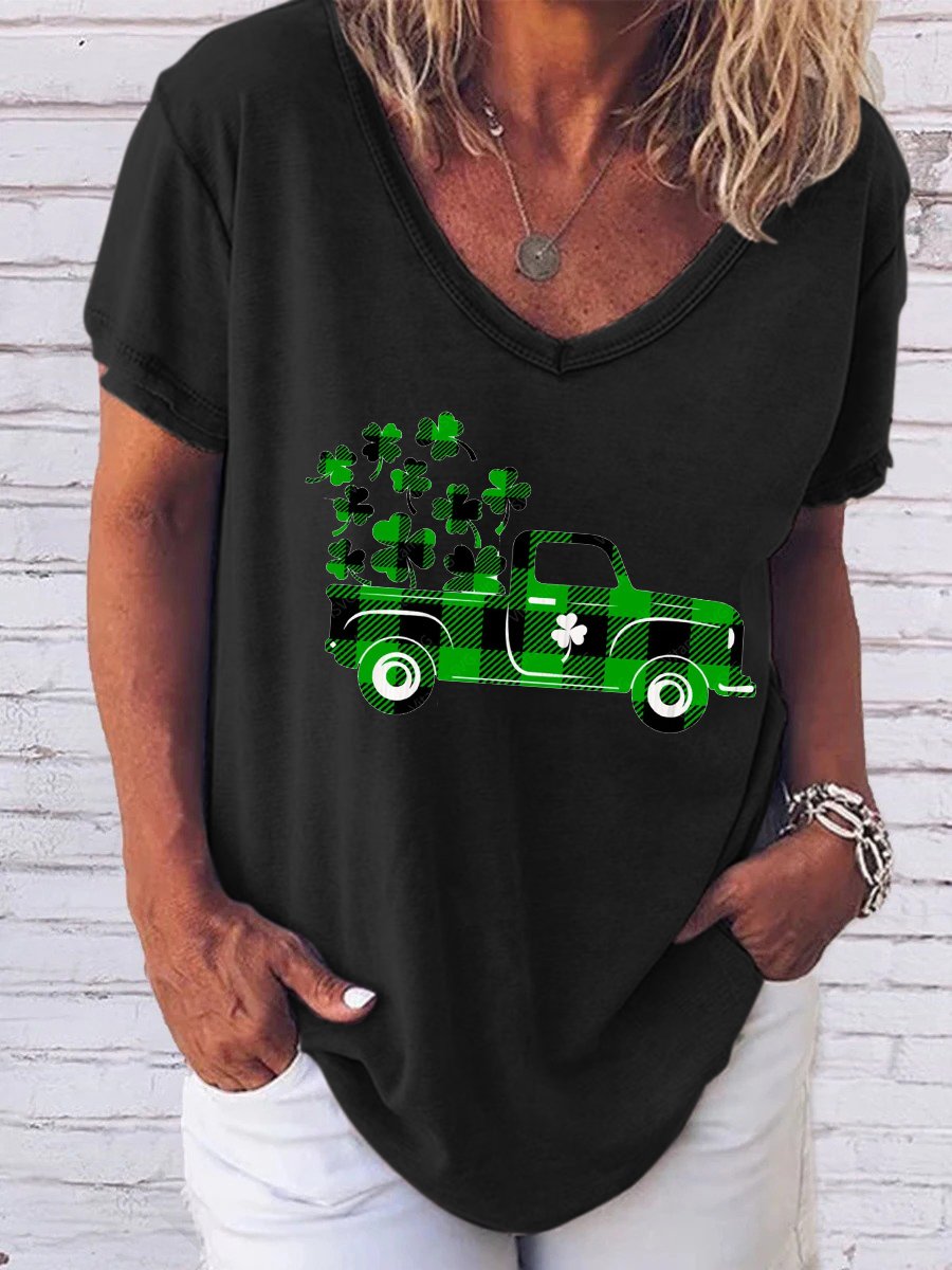 Damen Auto Kurzarm T-Shirts T-Shirt V-Ausschnitt Lässig Sommer Oberteile