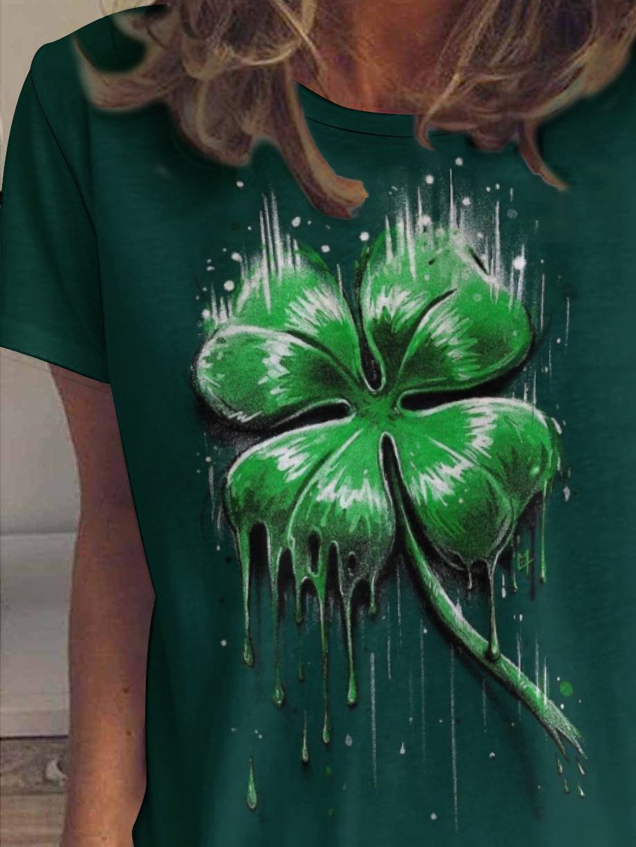 Damen Kleeblatt Kurzarm T-Shirts T-Shirt Rundhals Lässig Sommer Oberteile