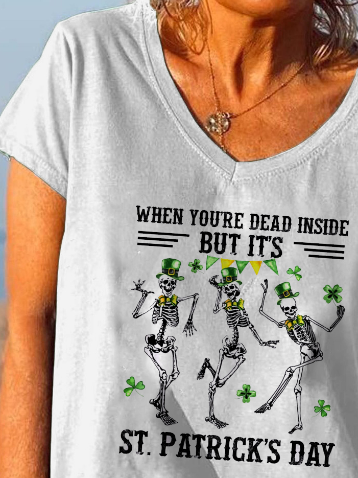 Damen Buchstabe Kurzarm T-Shirts T-Shirt V-Ausschnitt Lässig Sommer Oberteile