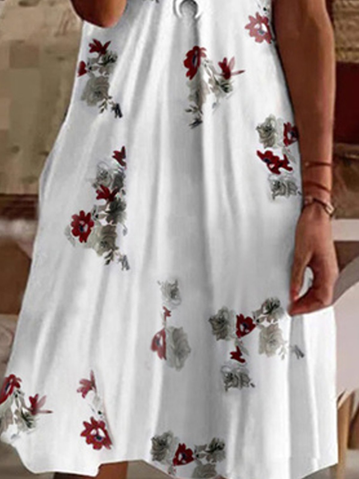 Damen Geblümt Ärmellos Sommer Kleid Spaghettiträger Täglich Lässig Mini Tanktop H-Linie Kleid