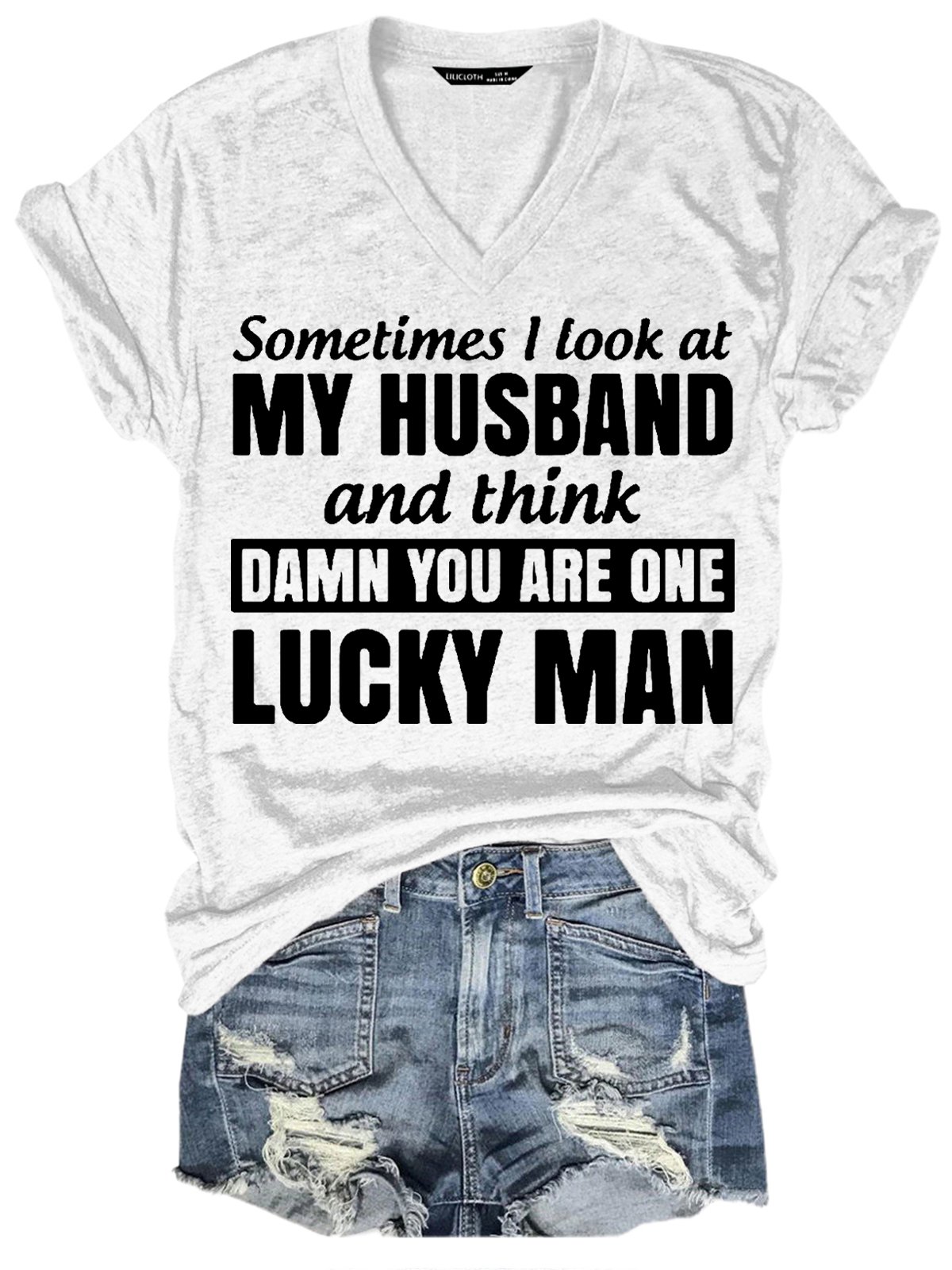 Damen Buchstabe Kurzarm T-Shirts T-Shirt V-Ausschnitt Lässig Sommer Oberteile