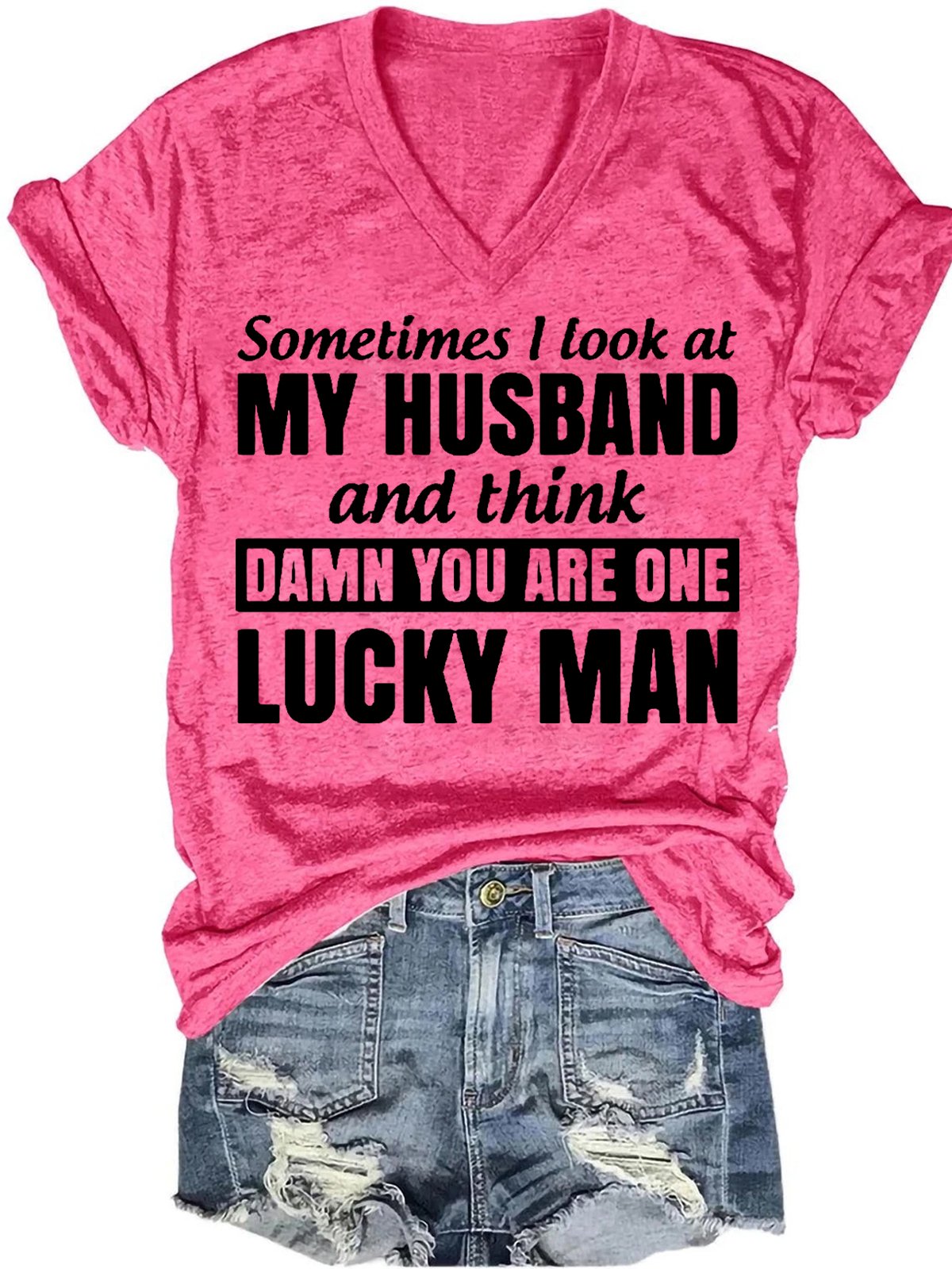 Damen Buchstabe Kurzarm T-Shirts T-Shirt V-Ausschnitt Lässig Sommer Oberteile