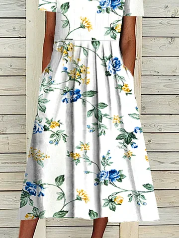 Damen Kurzarm Sommer Unifarben Taschen Kleid V-Ausschnitt Täglich Ausgehen Lässig H-Linie Kleid