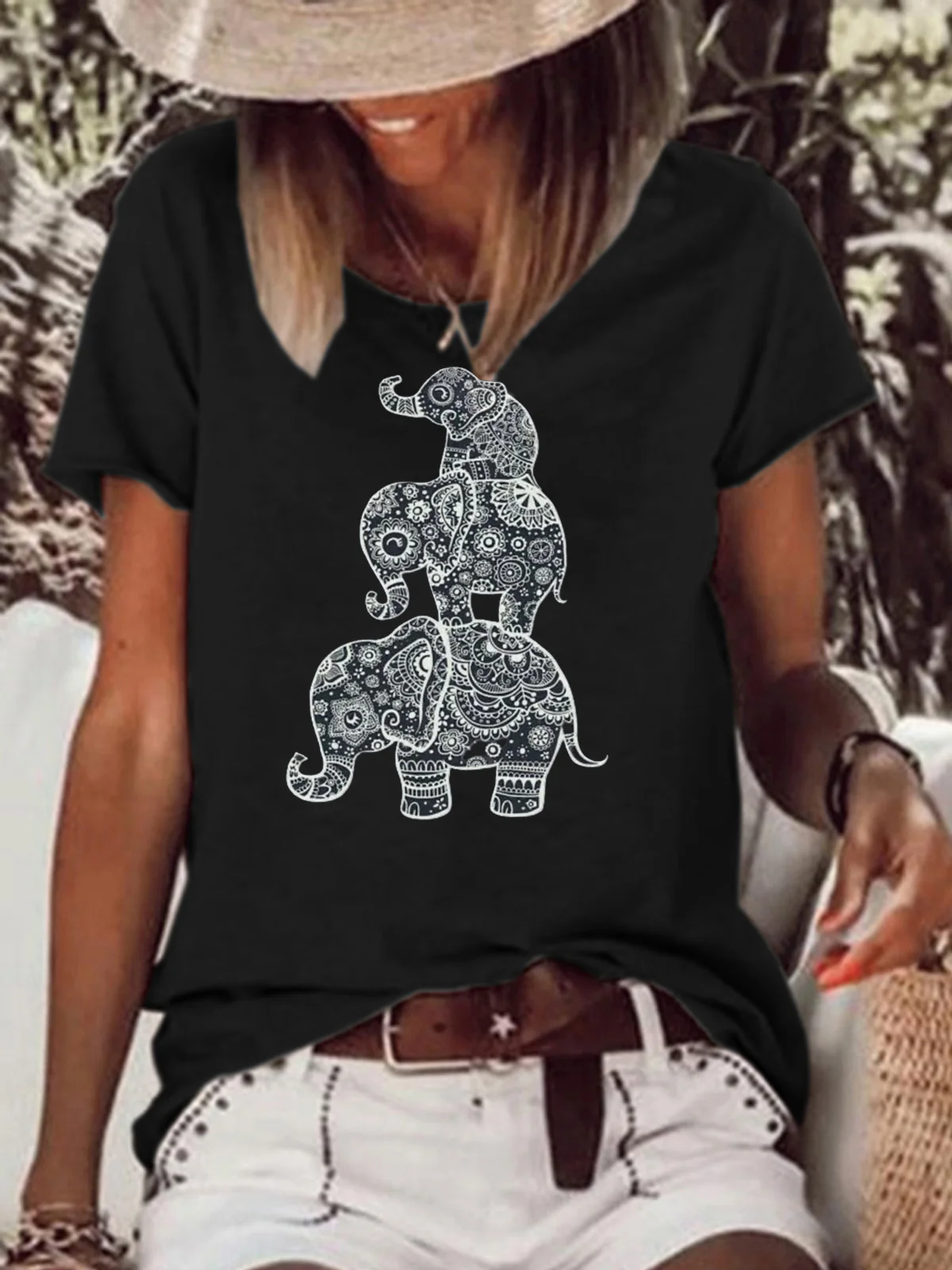 Damen Tier Kurzarm T-Shirts T-Shirt Rundhals Lässig Sommer Oberteile