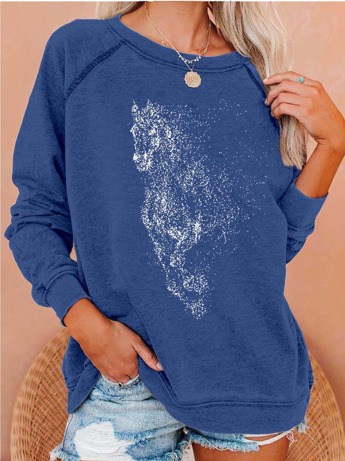 Damen Tier Rundhals Lässig Frühling/Herbst Langarm Sweatshirt