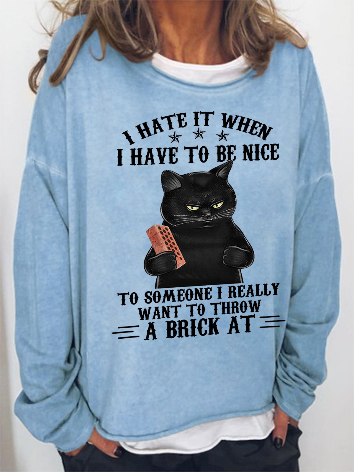 Damen Rundhals Katze Einfach Frühling/Herbst Langarm Sweatshirt