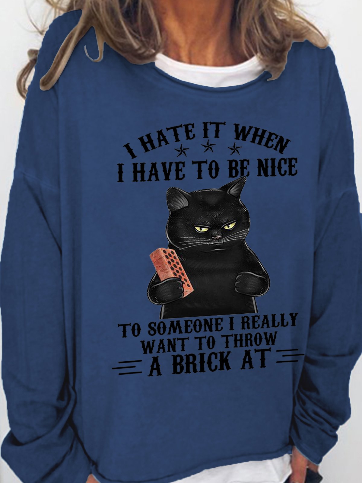 Damen Rundhals Katze Einfach Frühling/Herbst Langarm Sweatshirt