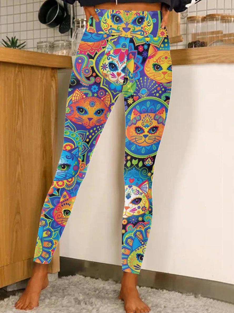 Damen Katze Einfach Alle Jahreszeiten Lang Leggings