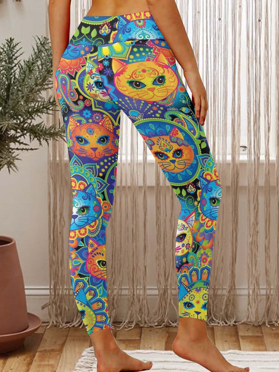 Damen Katze Einfach Alle Jahreszeiten Lang Leggings