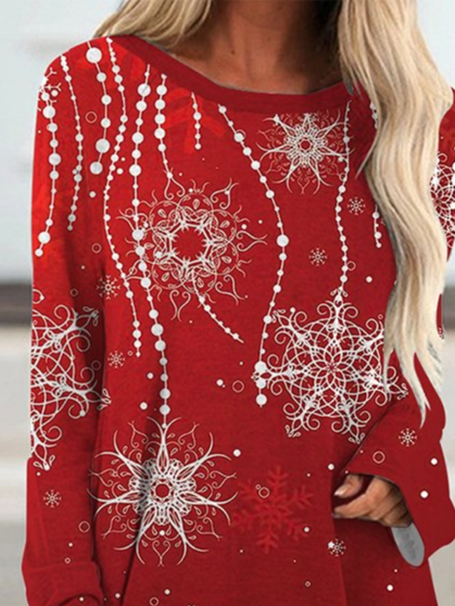 Weihnachten Schneeflocke Lässig Rundhals Regelmäßige Passform T-Bluse