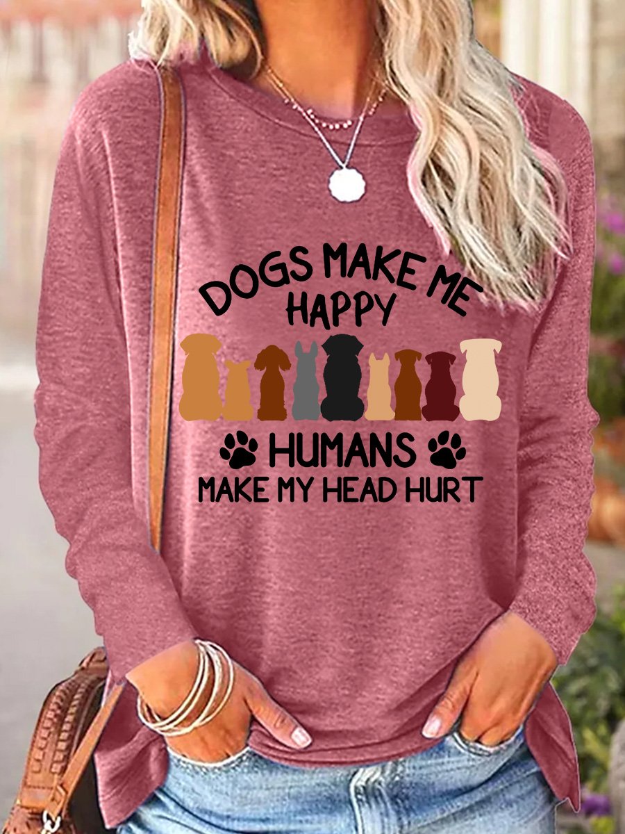 Damen Langarm Bluse Frühling/Herbst Hund Polyester Baumwolle Rundhals Täglich Ausgehen Lässig Oberteile