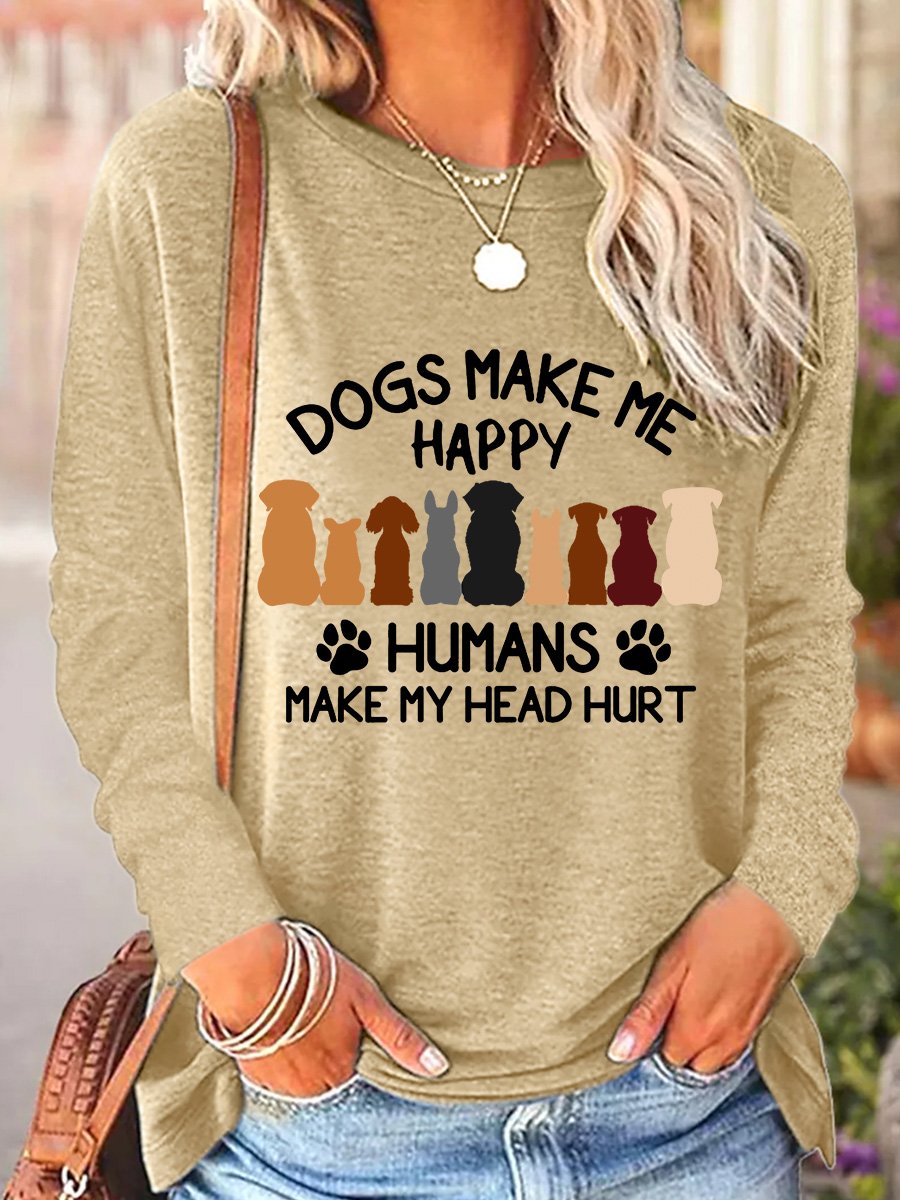 Damen Langarm Bluse Frühling/Herbst Hund Polyester Baumwolle Rundhals Täglich Ausgehen Lässig Oberteile
