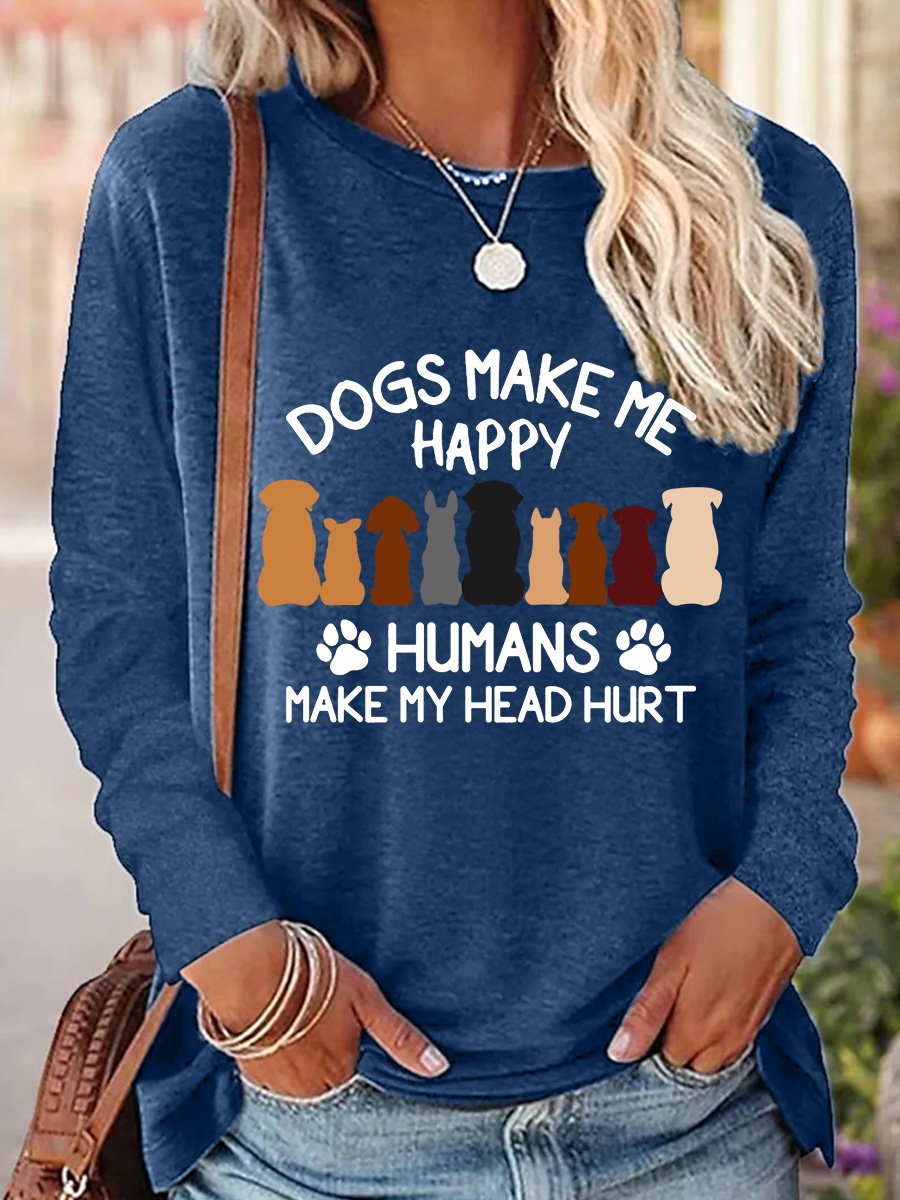 Damen Langarm Bluse Frühling/Herbst Hund Polyester Baumwolle Rundhals Täglich Ausgehen Lässig Oberteile