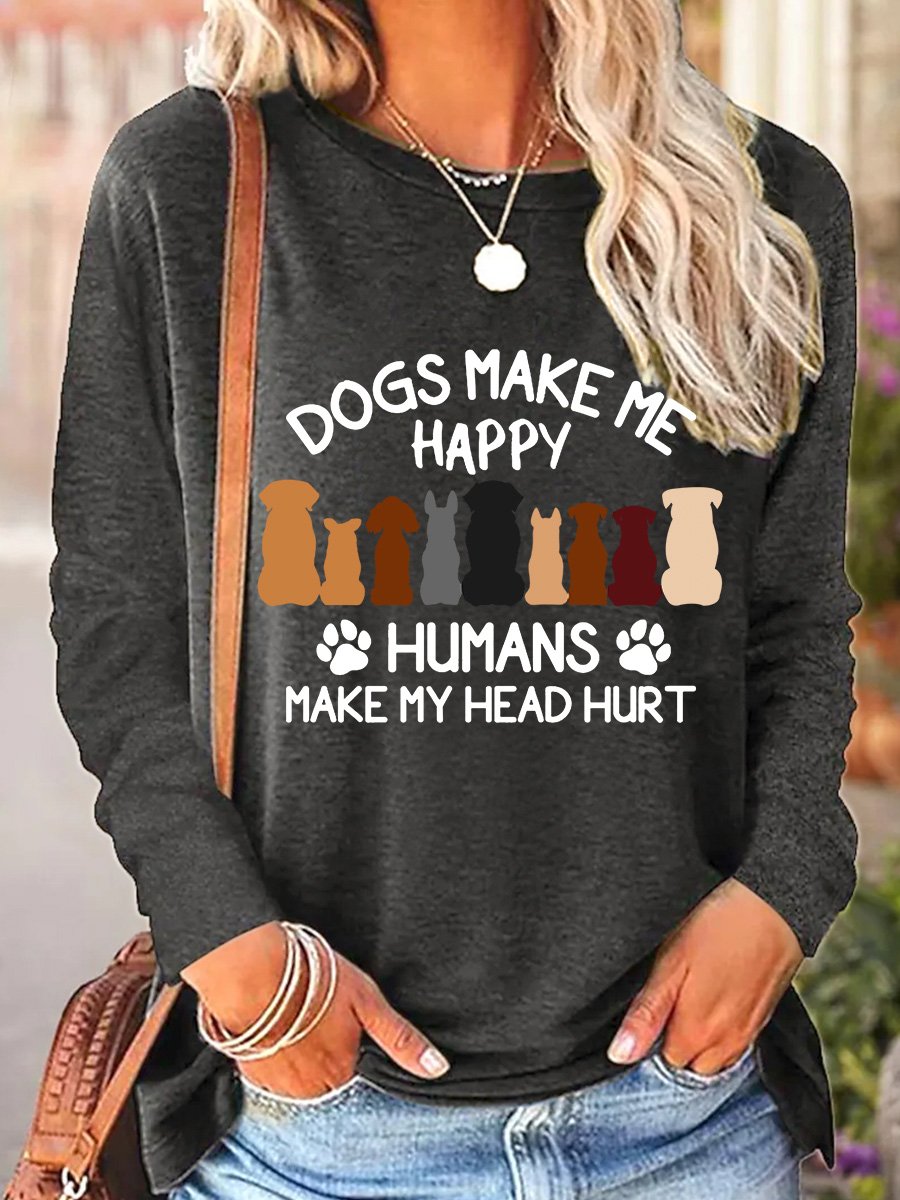 Damen Langarm Bluse Frühling/Herbst Hund Polyester Baumwolle Rundhals Täglich Ausgehen Lässig Oberteile