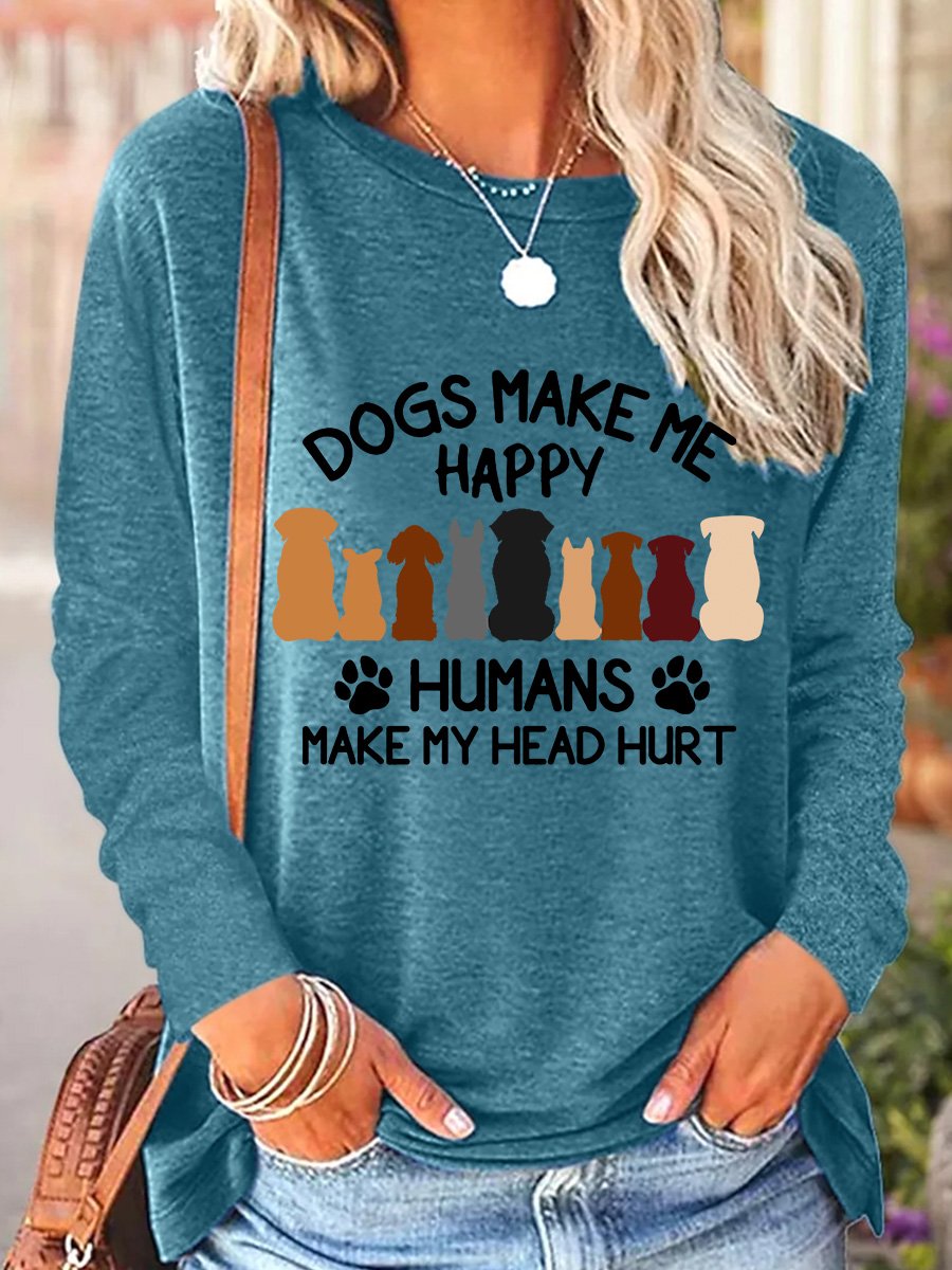 Damen Langarm Bluse Frühling/Herbst Hund Polyester Baumwolle Rundhals Täglich Ausgehen Lässig Oberteile