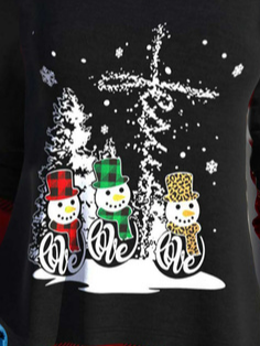 Schwarz Faux Zwei Stücke Weihnachten Schneeflocke T-Shirt
