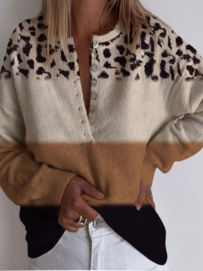 Leopard Wolle/Stricken Weit Pullover