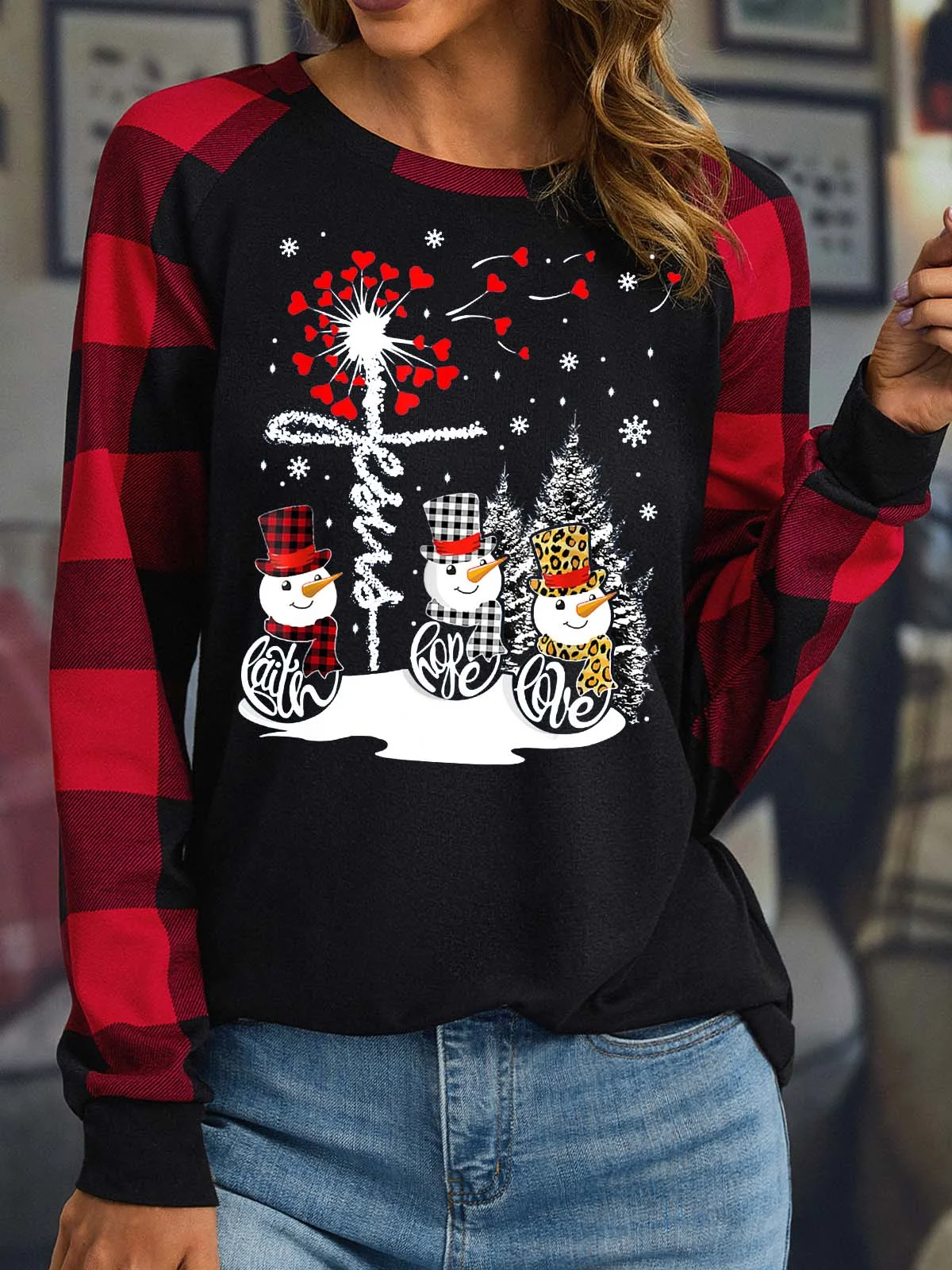 Damen Langarm Bluse Frühling/Herbst Weihnachten Polyester Baumwolle Rundhals Täglich Ausgehen Lässig Oberteile