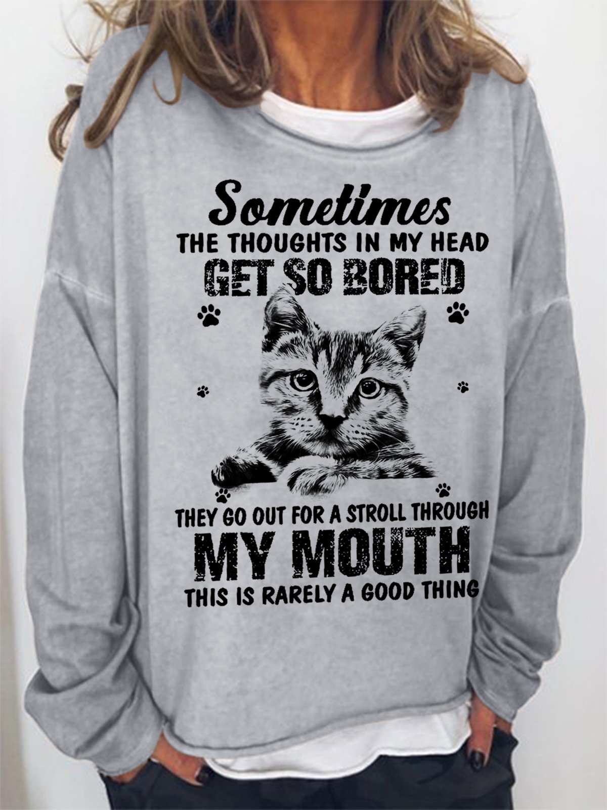 Damen Rundhals Textbriefe Einfach Frühling/Herbst Langarm Sweatshirt