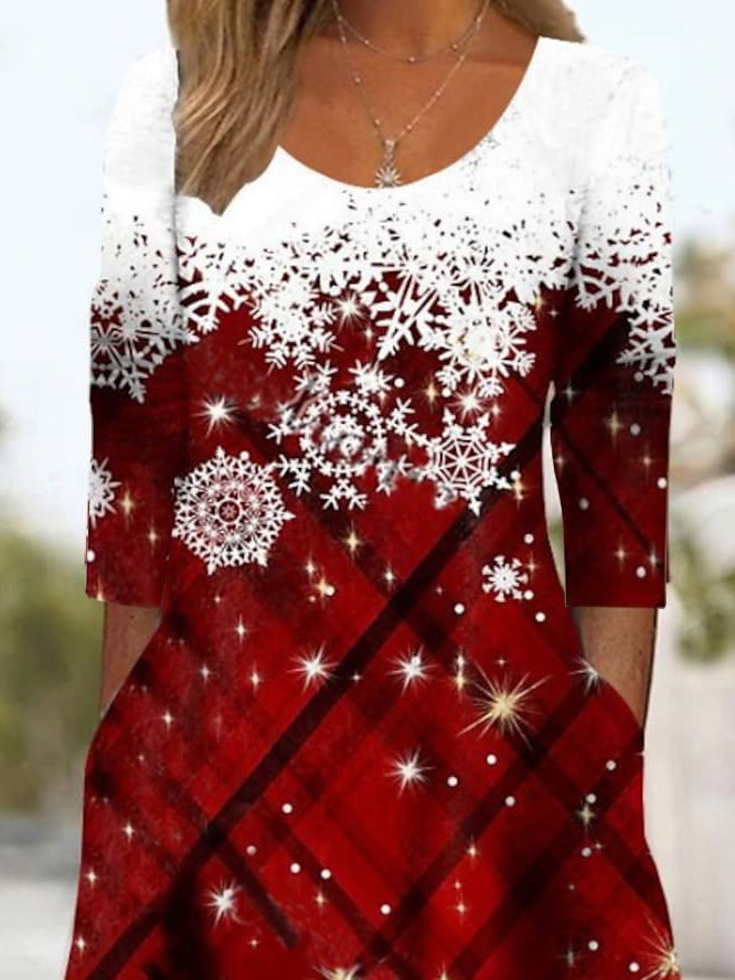 Rundhals Lässig Weihnachten Regelmäßige Passform Kleid