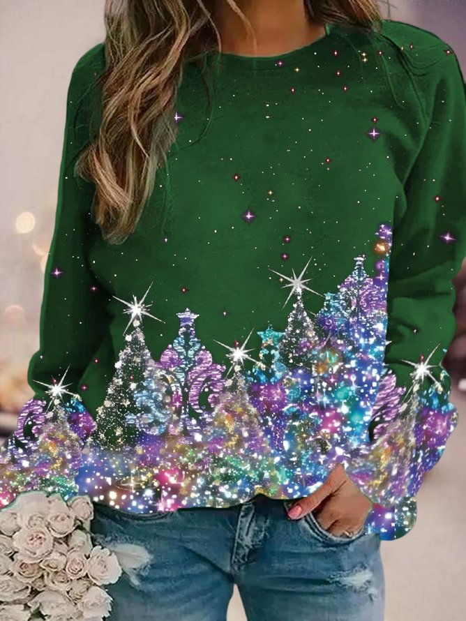 Weihnachten Urlaub Regelmäßige Passform Rundhals Lässig Sweatshirts