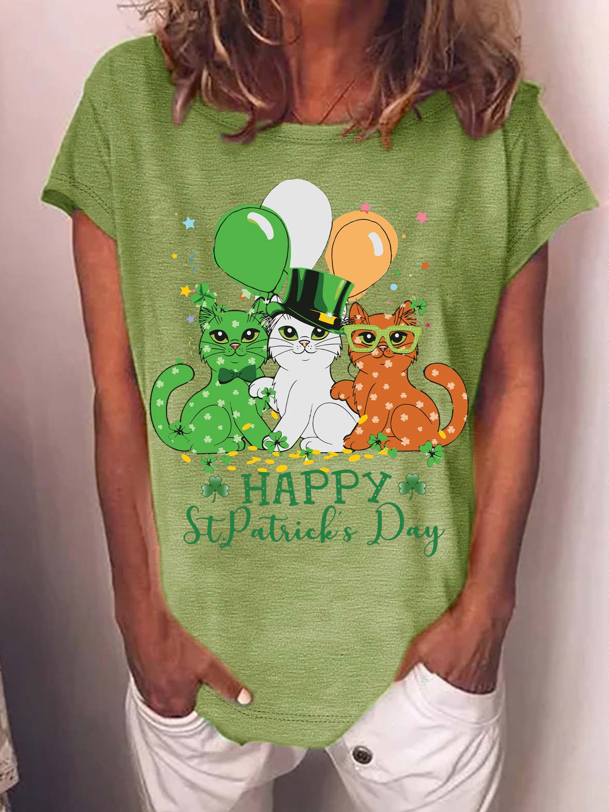 Damen Katze Kurzarm T-Shirts T-Shirt Rundhals Lässig Sommer Oberteile