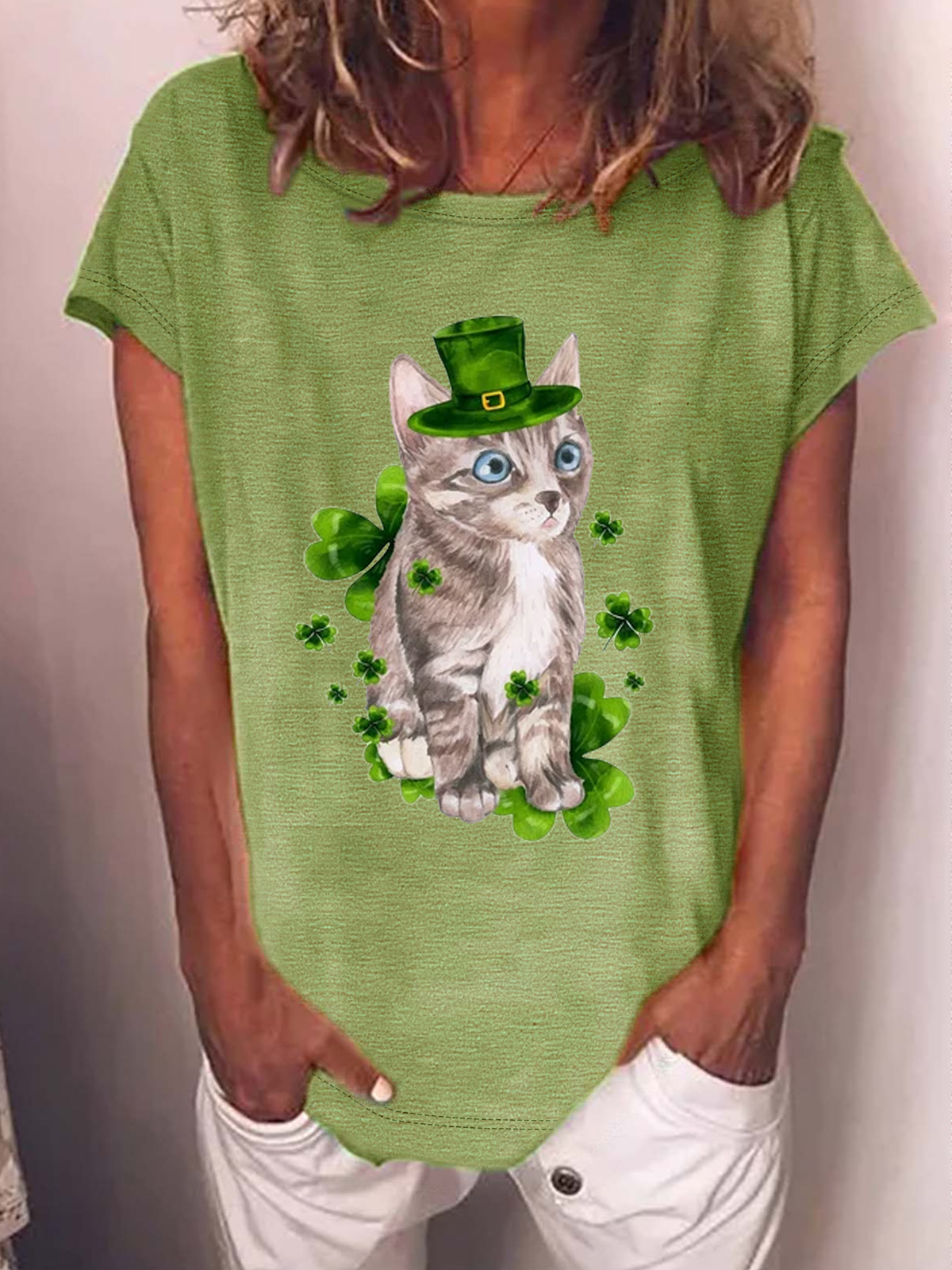 Damen Katze Kurzarm T-Shirts T-Shirt Rundhals Lässig Sommer Oberteile