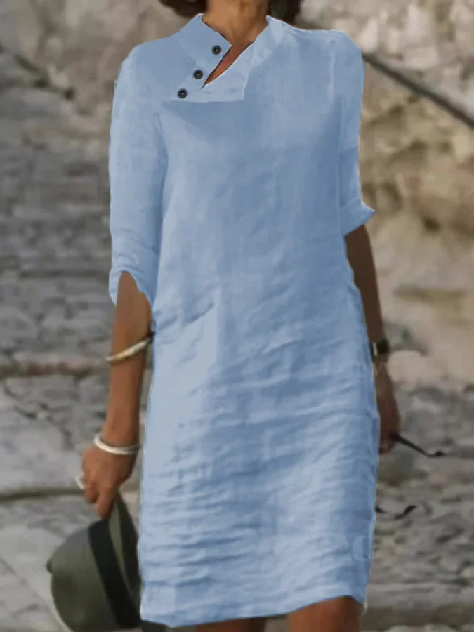 Regelmäßige Passform Lässig Baumwolle Leinen Kleid